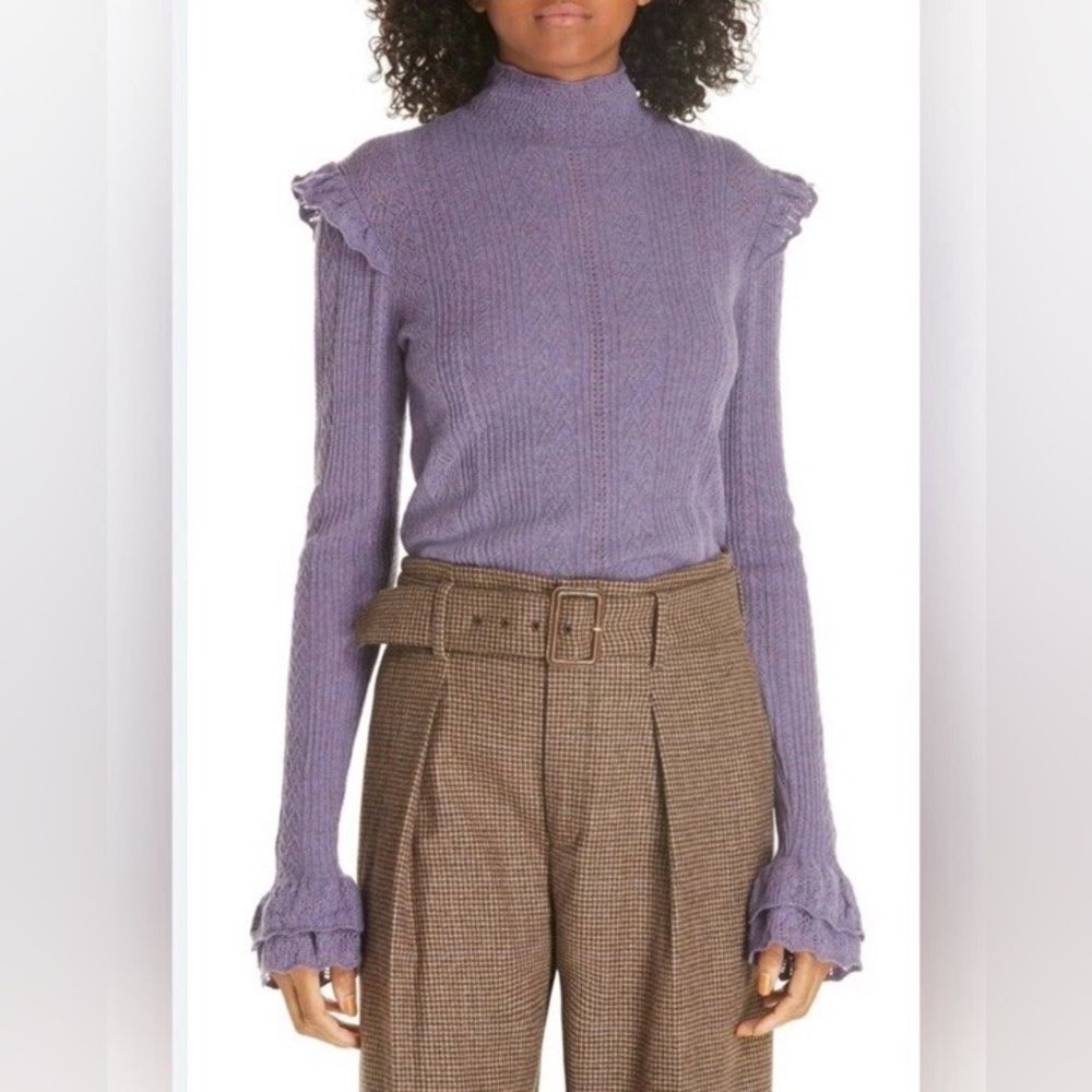 NWT Polo Ralph Lauren Merino Wool  Thistledown Ruffled Sweater in Purple
